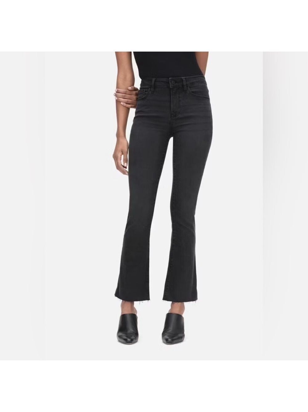 FRAME Le Crop Mini Boot Stretch Jean in Kerry Black SZ 30 - Picture 3 of 11